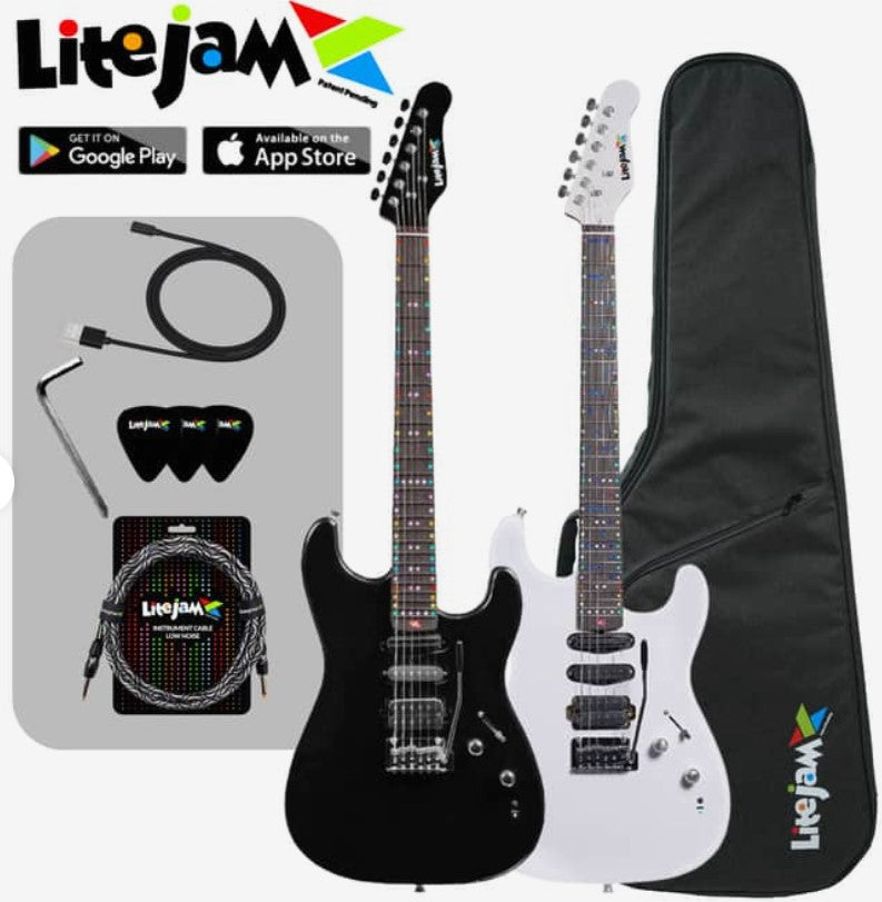 LiteJam RGB24 smart electric guitar with LED fretboard and accessories