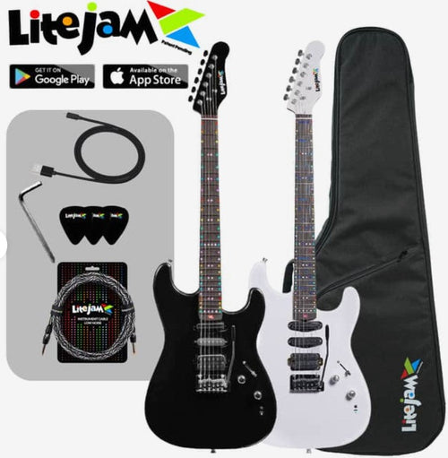 LiteJam RGB24 smart electric guitar with LED fretboard and accessories
